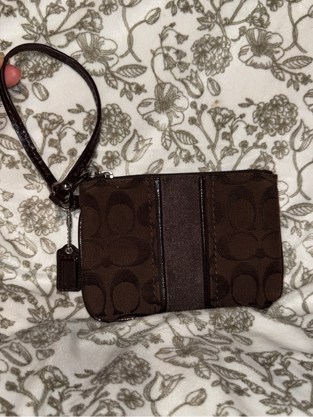 Coach Chocolate Brown Patent Leather Trim Wristlet